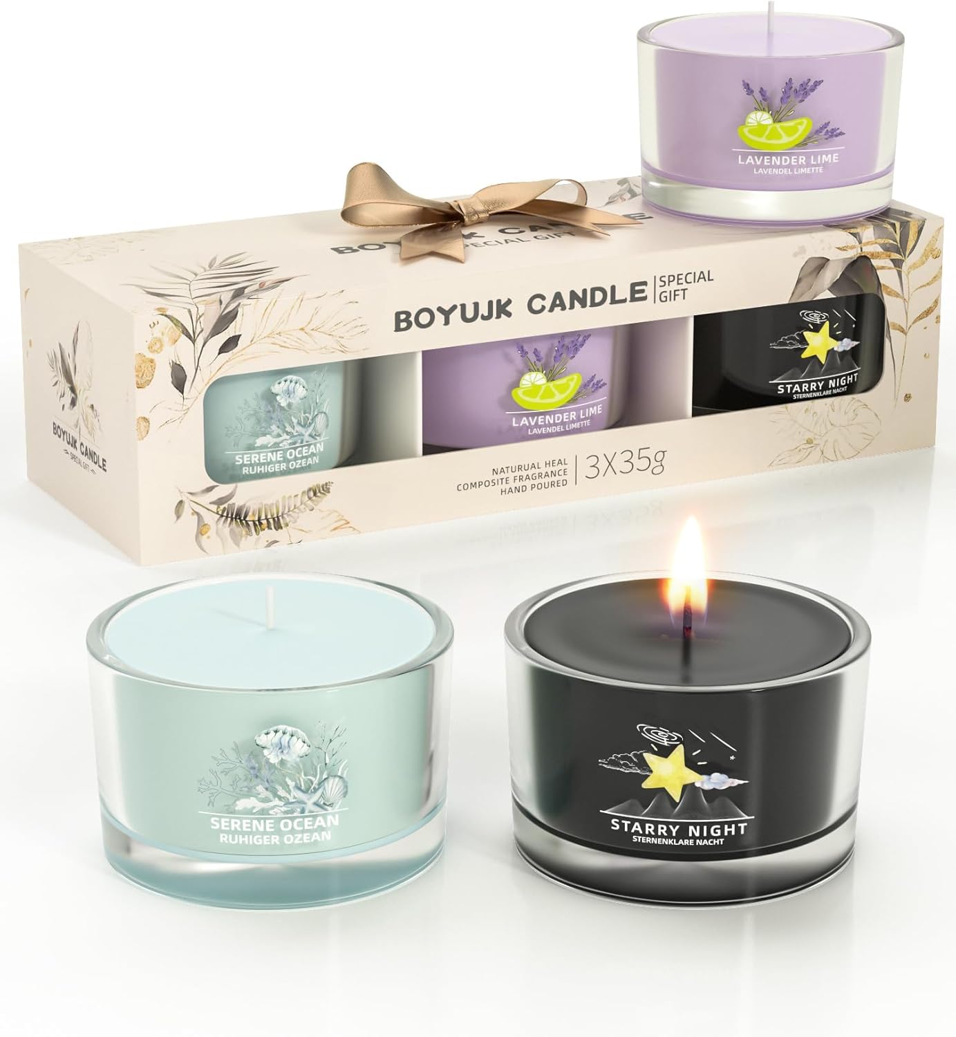 BOYUJK Scented Candles Gift Set for Anxiety | 3 Scented Filled Votive Candles | Relaxation Gifts for Women (Pink Season Collection)