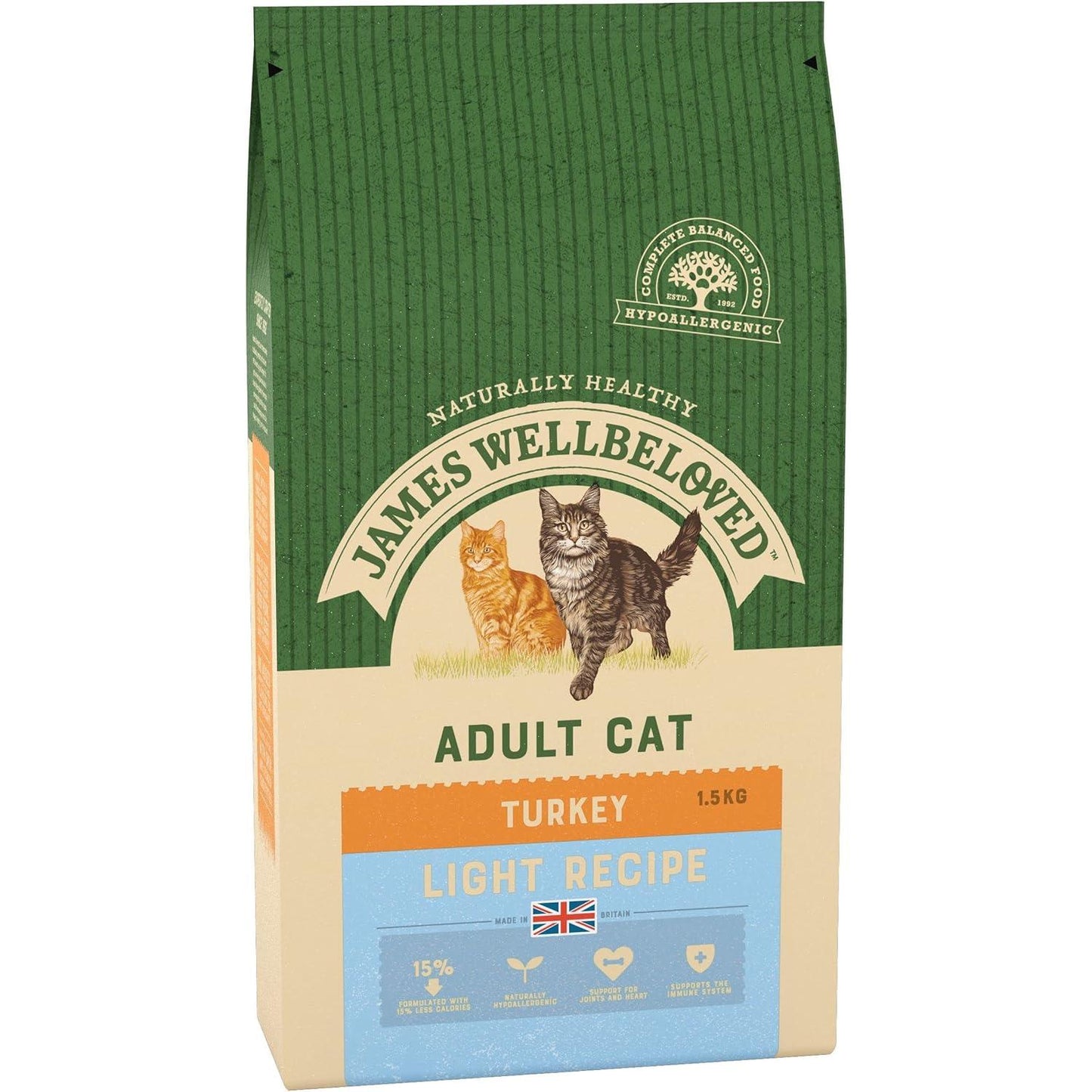 James Wellbeloved Adult Light Turkey 1.5 Kg Bag, Hypoallergenic Dry Cat Food