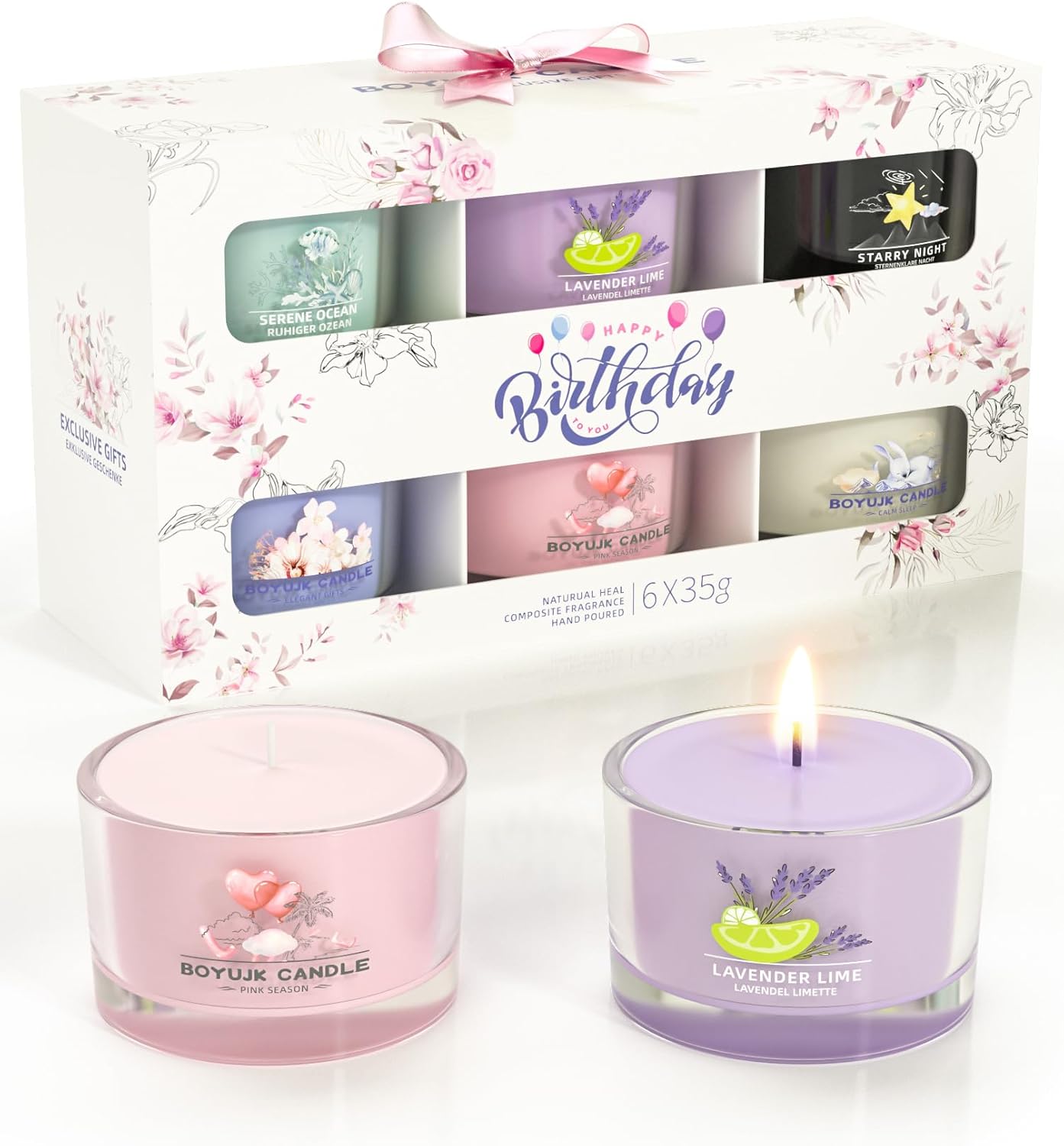 BOYUJK Scented Candles Gift Set for Anxiety | 3 Scented Filled Votive Candles | Relaxation Gifts for Women (Pink Season Collection)