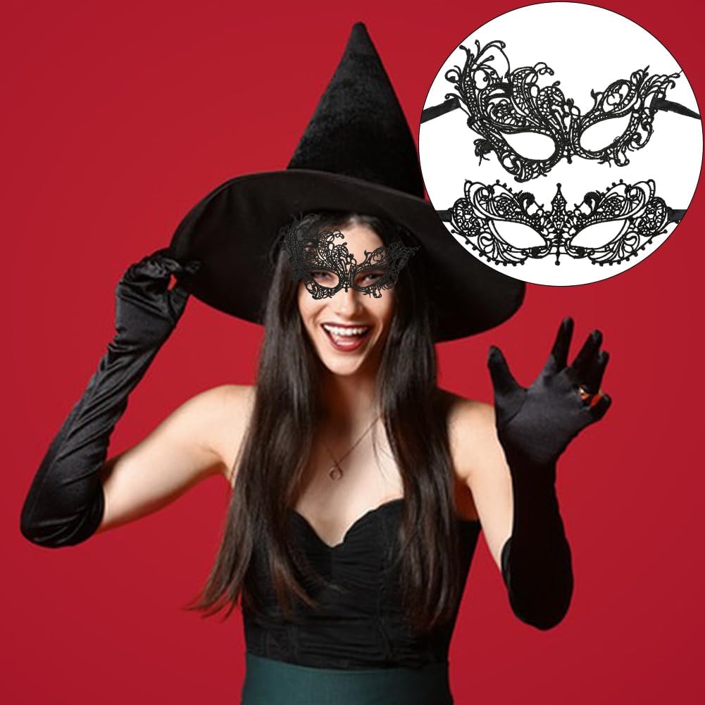 Jiakalamo Sexy Masquerade Masks, 2Pcs Black Lace Eye Mask Mardi Gras Masks Lace Prom Masks for Party Evening Prom Ball Bachelorette Party