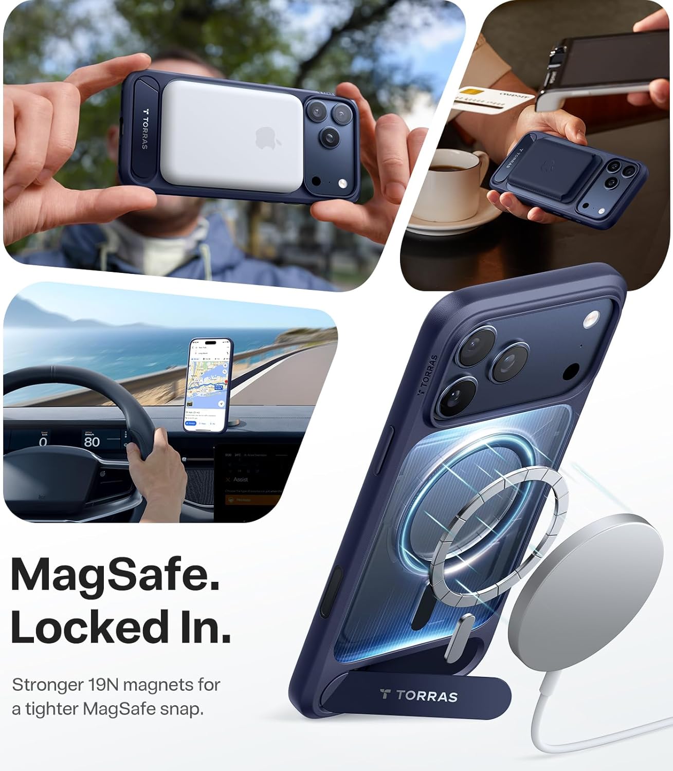 TORRAS Stand for Iphone 17 Pro Max Case – Durable Titanium Stand, Compatible with Magsafe, Camera Button Shield, 12FT Drop Protection for Iphone 17 Pro Max Cover – Navy Blue