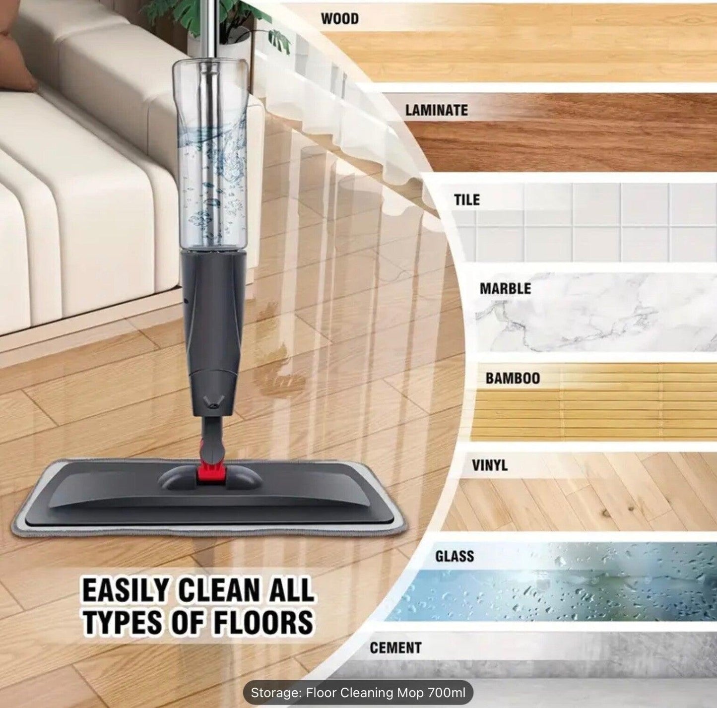 Spray Mop Microfibre Easy Floor Cleaning 700ML Refillable Washable Pads 360°  Swivel Head – Dry & Wet Use – Ideal for Laminate, Wood & Tile Floors – Includes 3 Washable Microfiber Pads – Lightweight & Durable Design