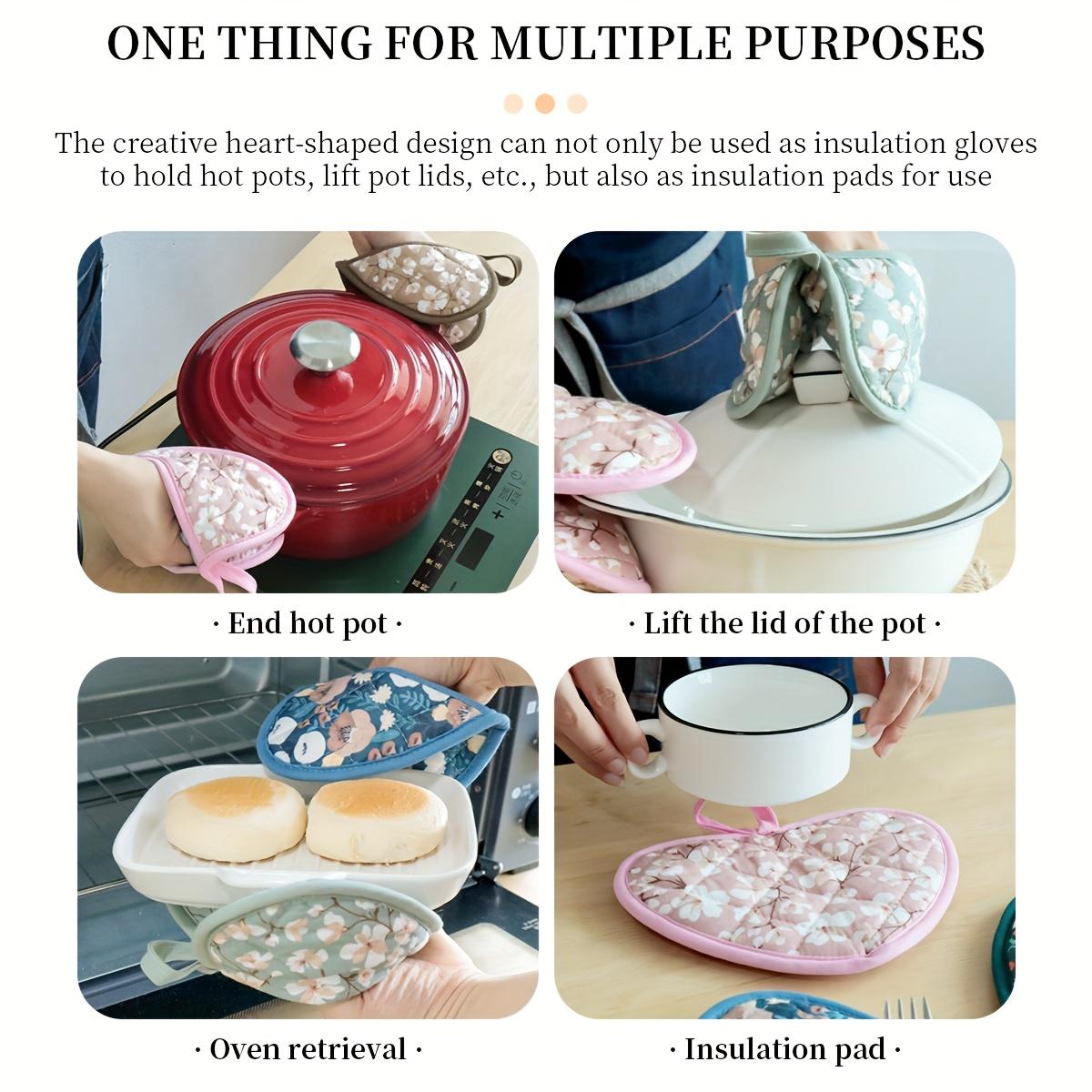 A Set of Two Heart-Shaped Heat-Resistant Pads Packaged with Ribbon Thick Fabric