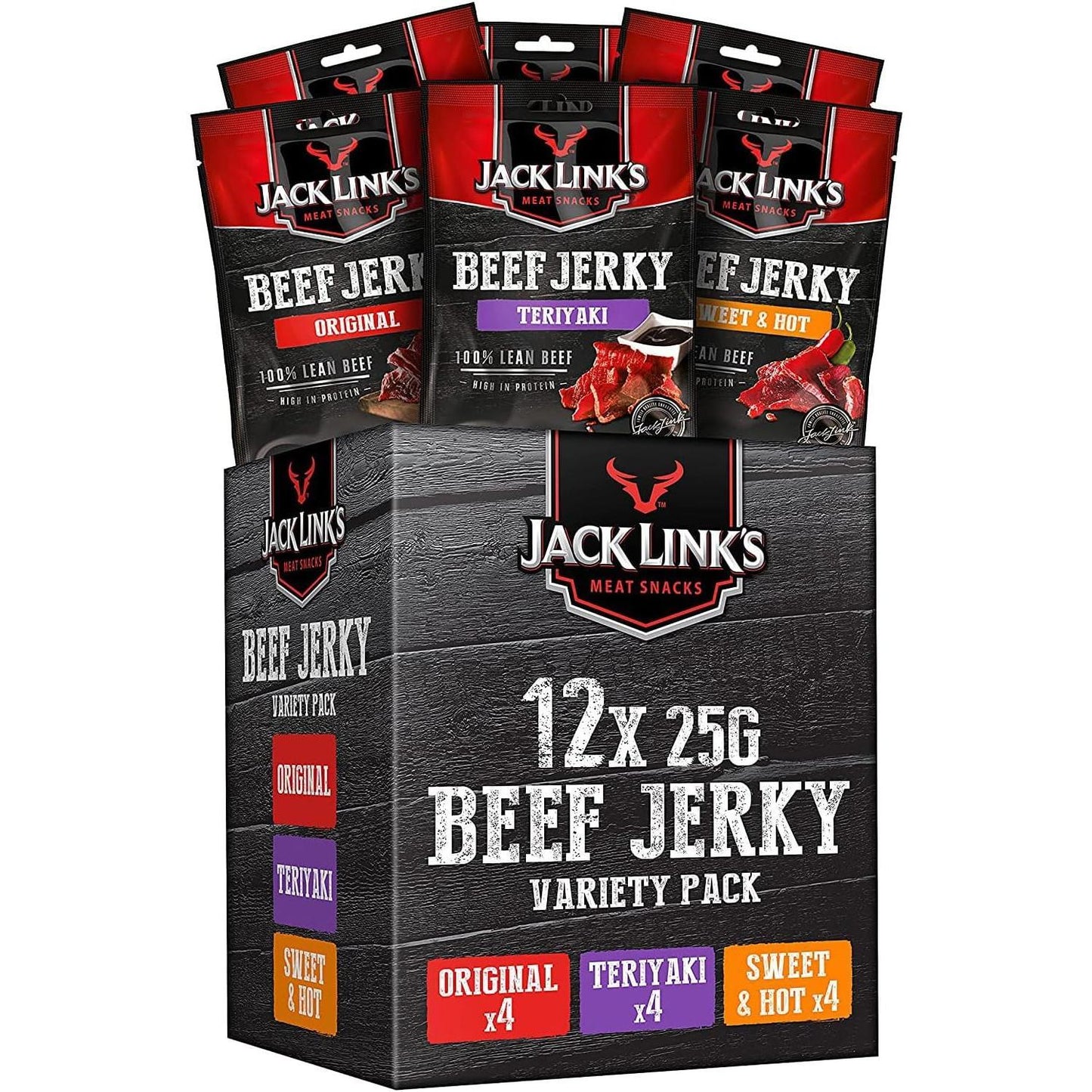 Jack Link'S Beef Jerky, Original Flavour High Protein Meat Snack, Multipack Box of 12 X 25G Packs Link Snacks Inc