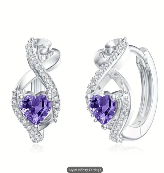 925 Sterling Silver Infinity Heart Purple CZ Huggie Hoop Earrings for Women Gift