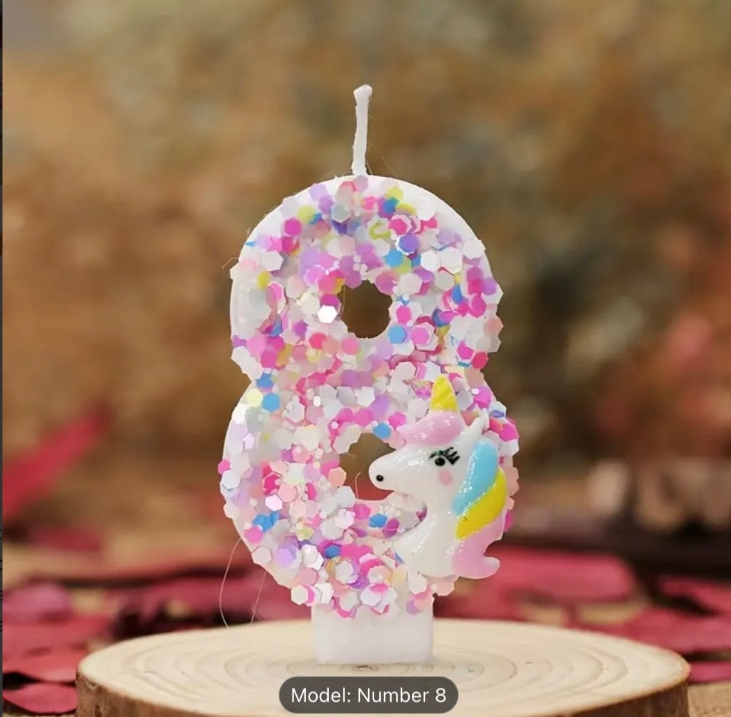 Birthday Decorations Happy Pink Number Unicorn Candles Glitter Cake Girls Party