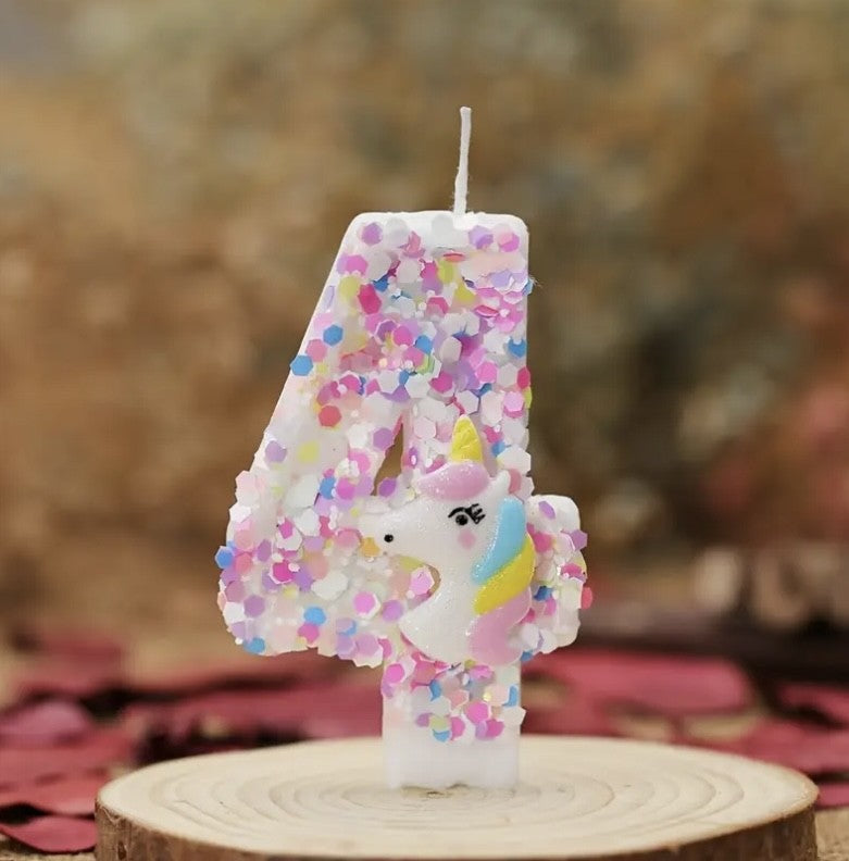 Birthday Decorations Happy Pink Number Unicorn Candles Glitter Cake Girls Party