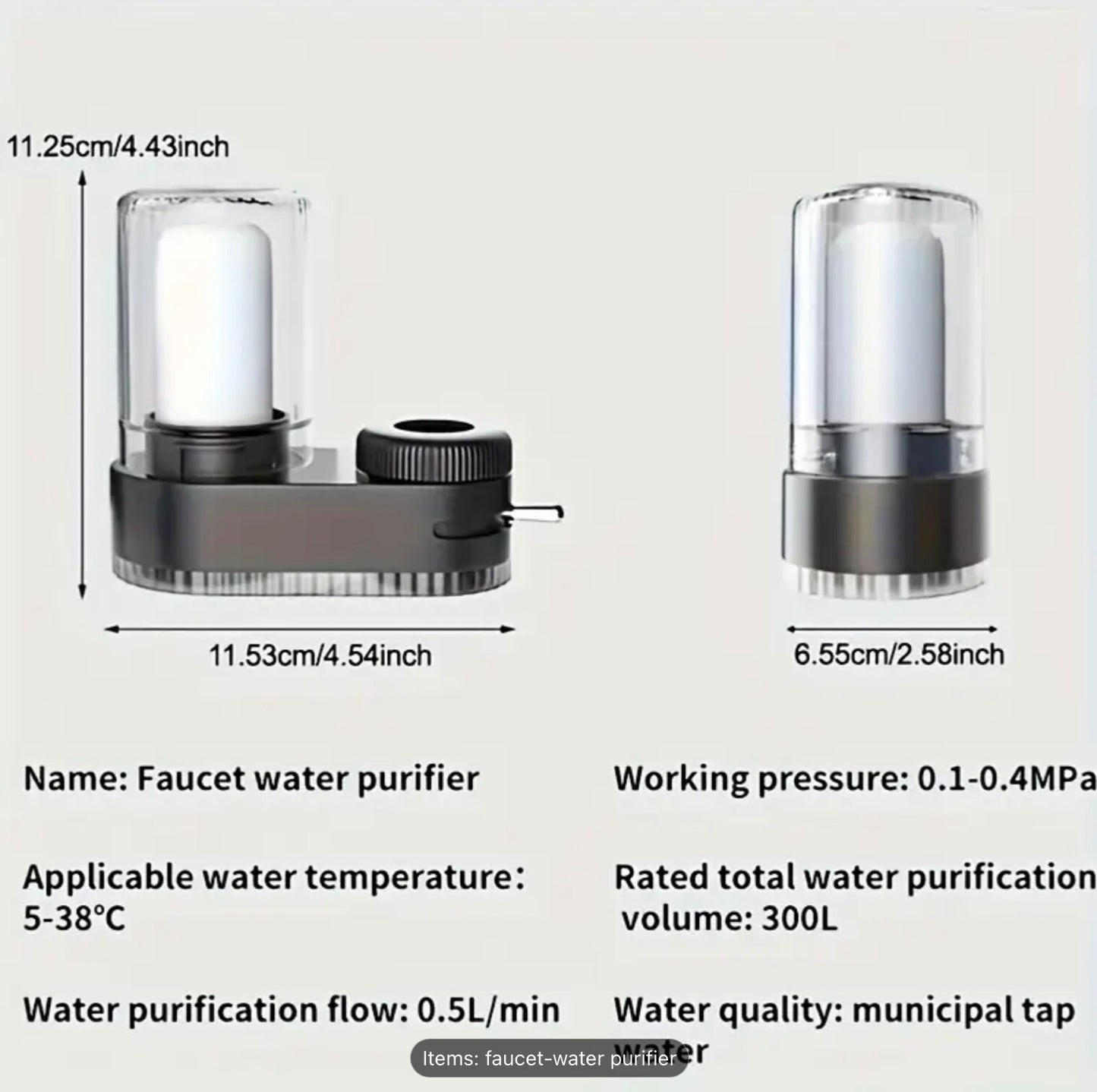 Faucet Water Purifier Filter Grey Portable Tap Attachments 2 Cartridges Kitchen