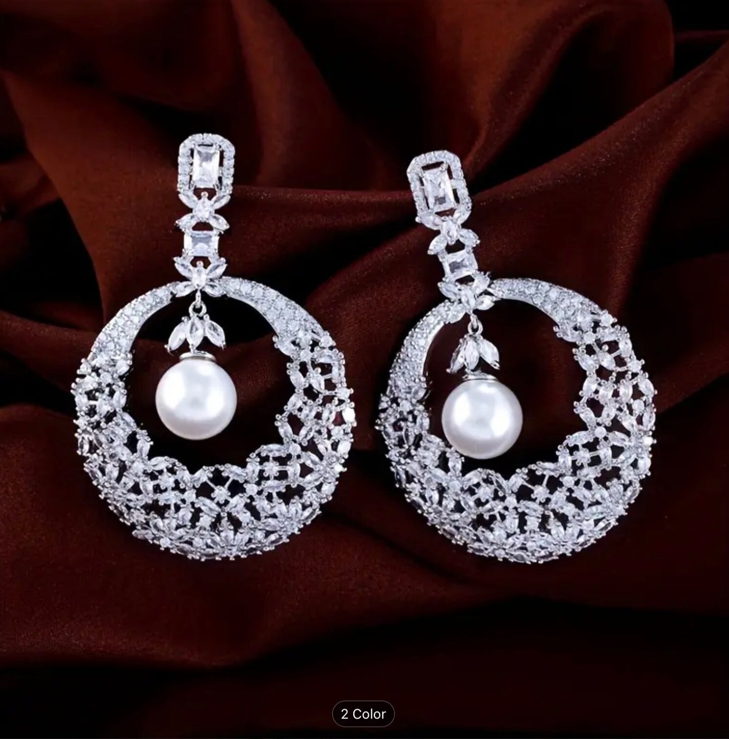 Vintage 925 Sterling Silver CZ Pearl Drop Dangle Earrings Women Jewellery Gift