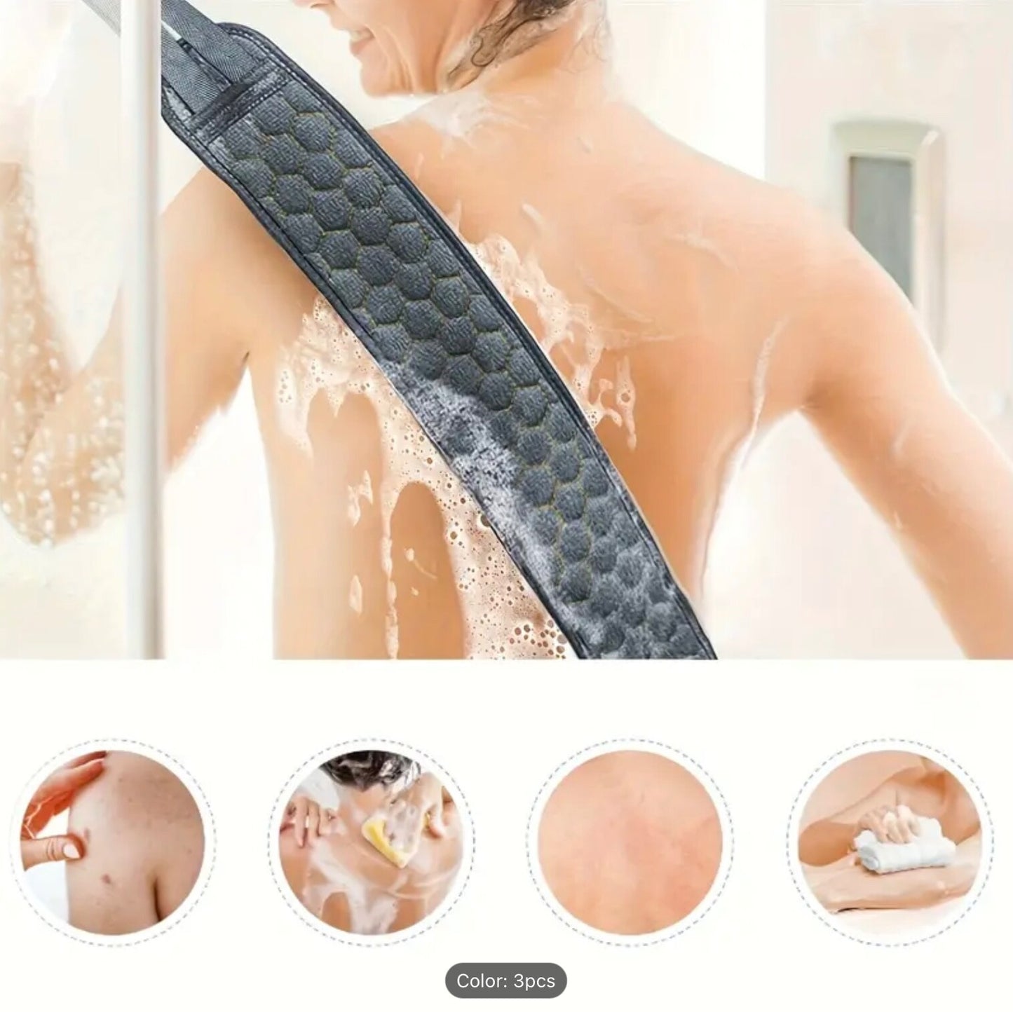 3-Pc Exfoliating Bath Set: Loofah, Glove & Back Scrubber – Spa Shower Essentials