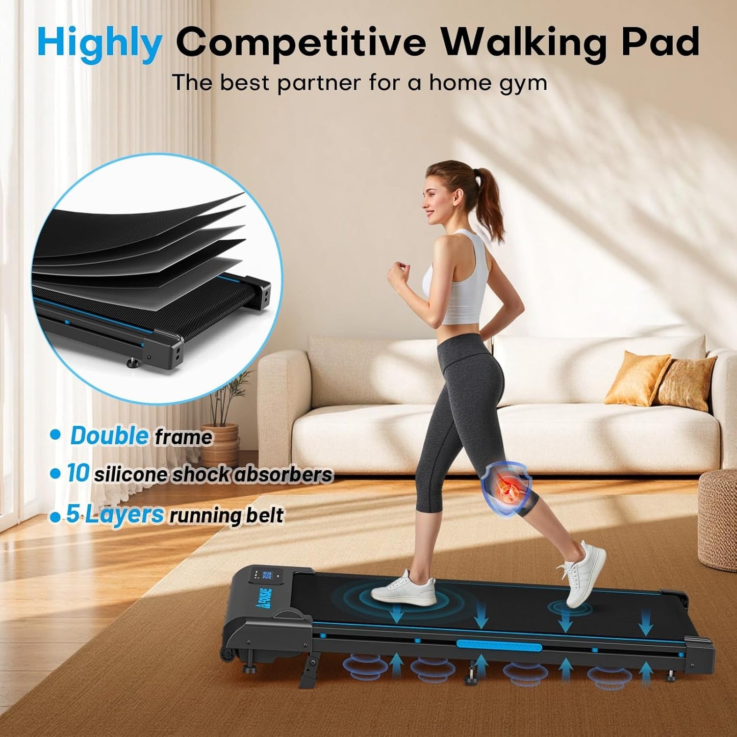 Walking Pad Treadmill Electric Incline Fitness Machine Home Under Desk Remote