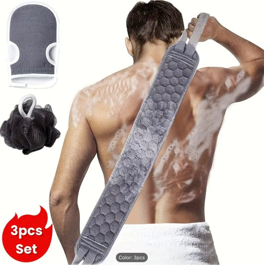 3-Pc Exfoliating Bath Set: Loofah, Glove & Back Scrubber – Spa Shower Essentials