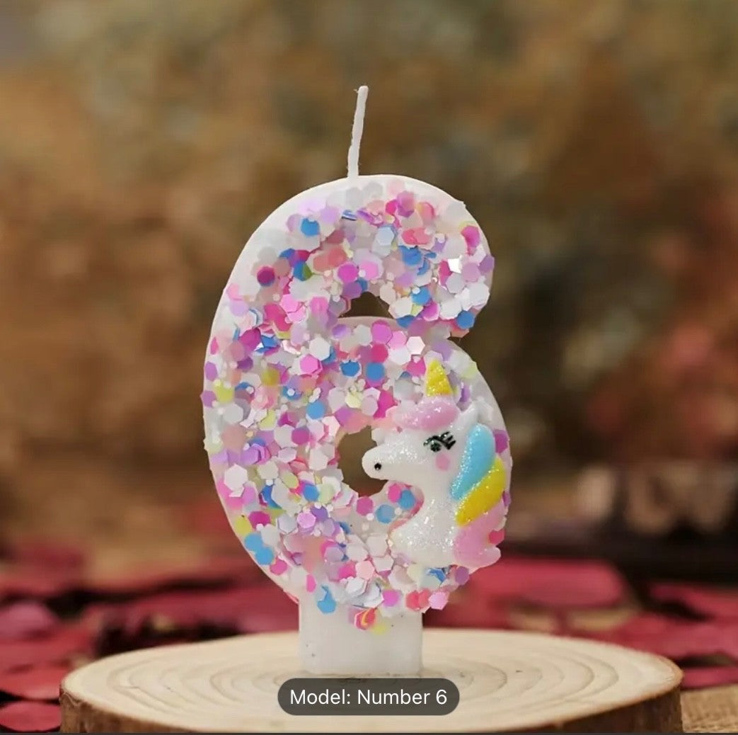 Birthday Decorations Happy Pink Number Unicorn Candles Glitter Cake Girls Party