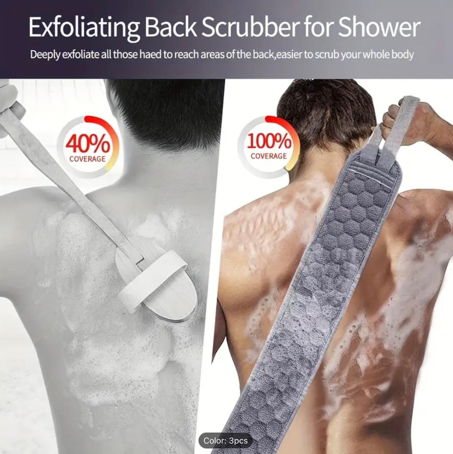 3-Pc Exfoliating Bath Set: Loofah, Glove & Back Scrubber – Spa Shower Essentials
