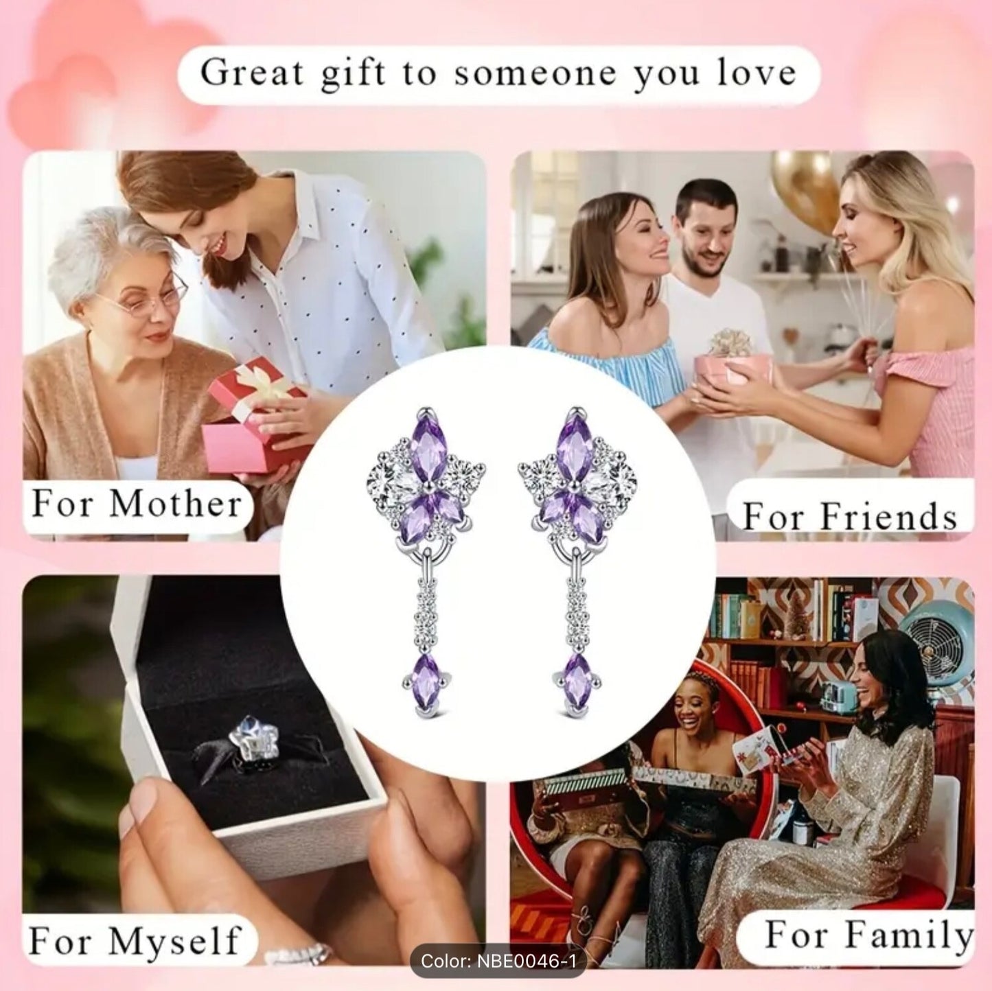 925 Sterling Silver Flower Zirconia Stud Earrings Women Elegant Jewellery Gift