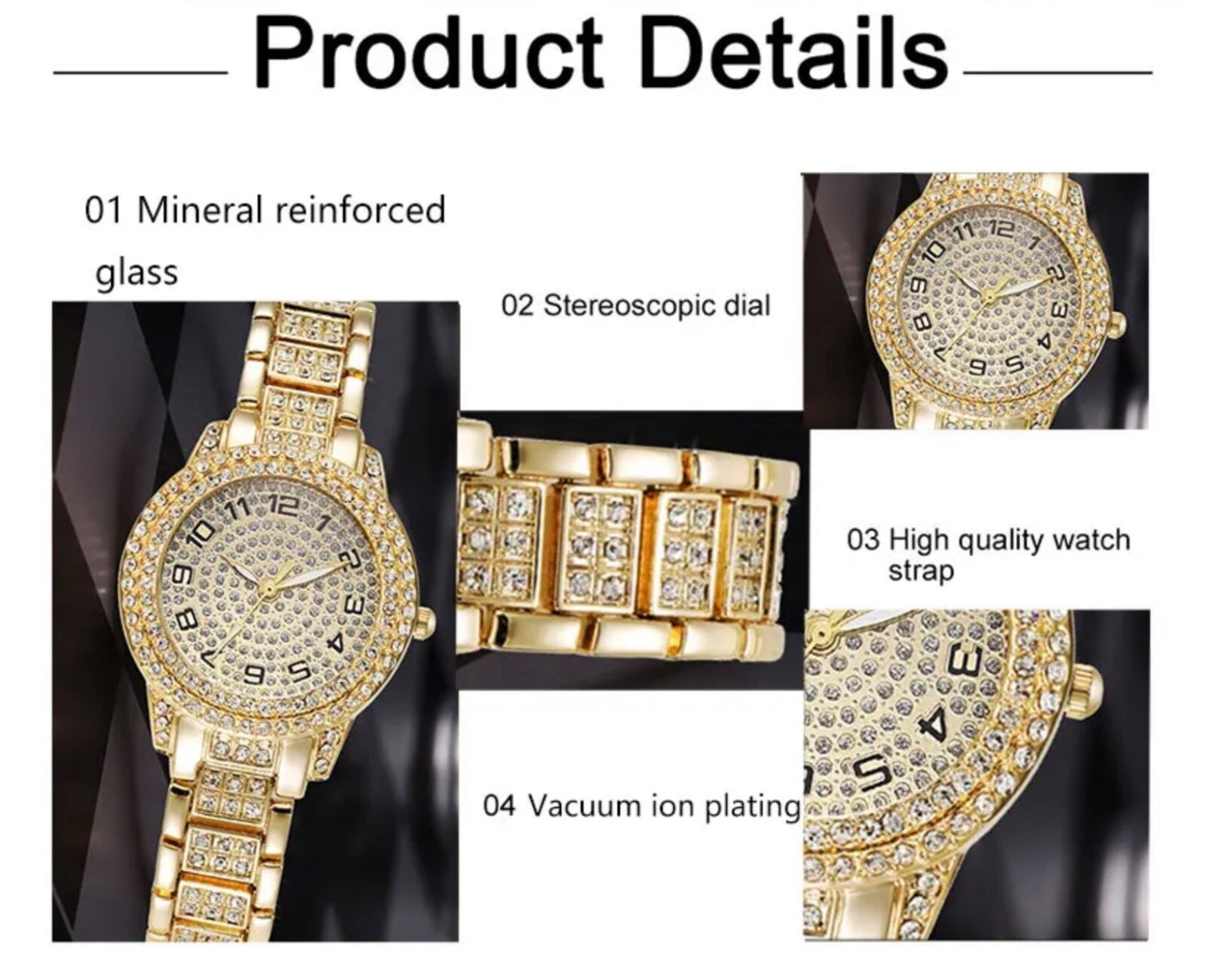 Glamorous Women’s Girls Quartz Watch & 3pc Jewellery Set – Elegant Fashion Gift