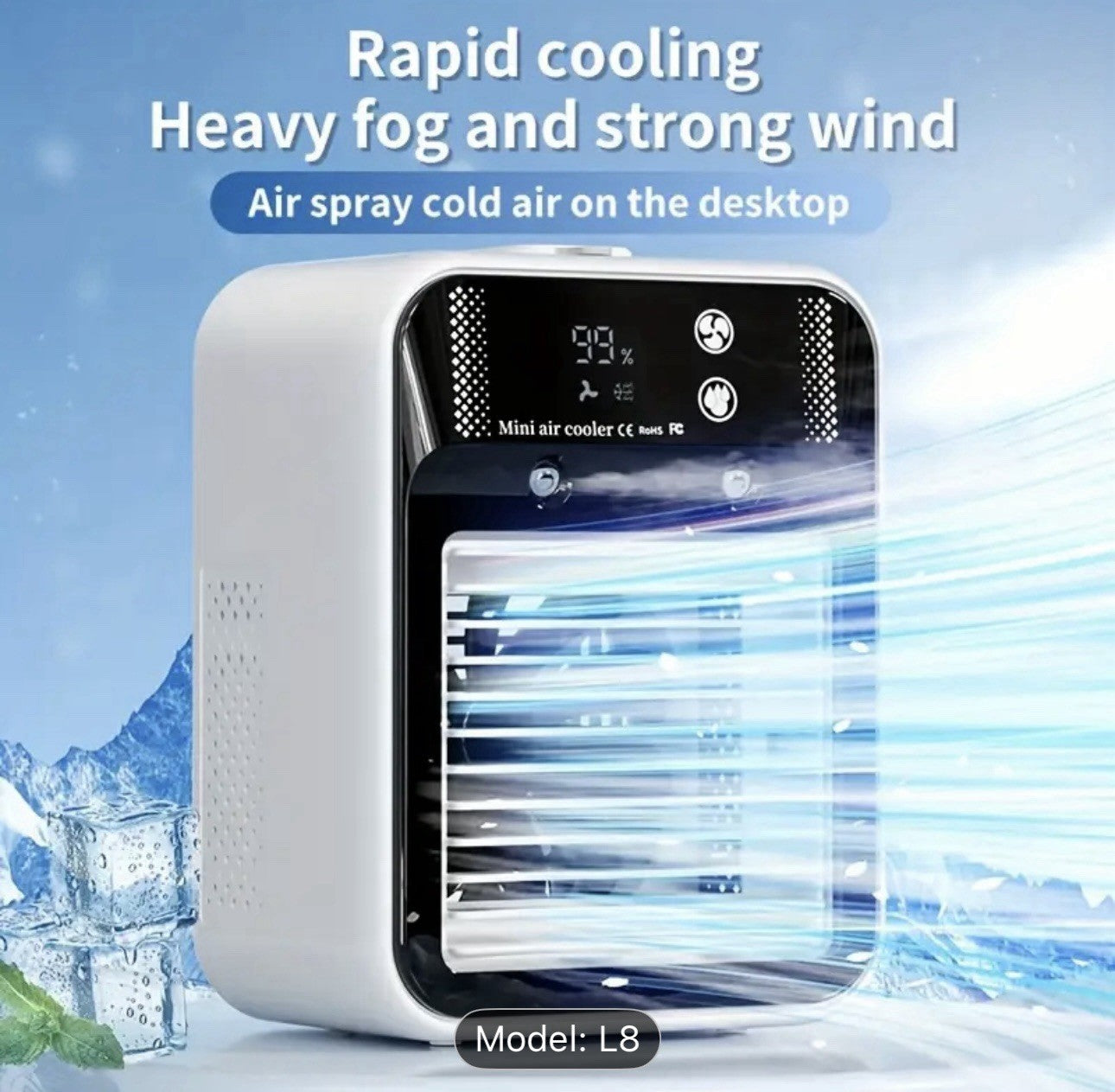 Portable Air Cooler Ice Mist Fan Desktop USB Rechargeable Summer Cooling Fan NEW