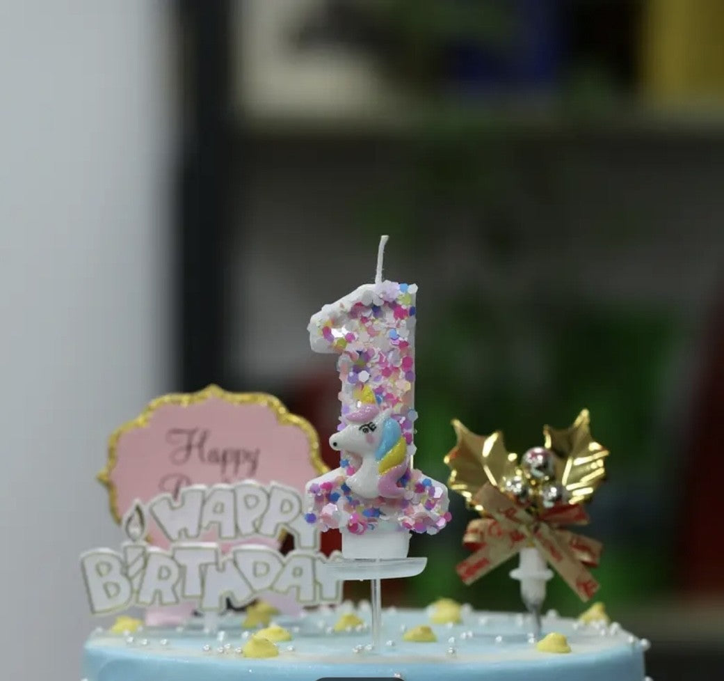 Birthday Decorations Happy Pink Number Unicorn Candles Glitter Cake Girls Party