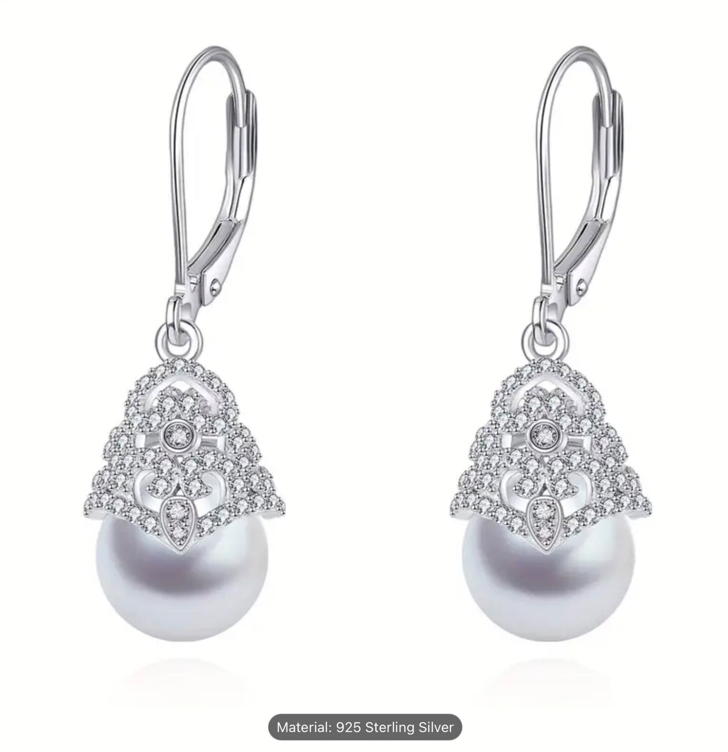 925 Sterling Silver Pearl Drop Dangle Earrings Romantic Elegant Gift for Her