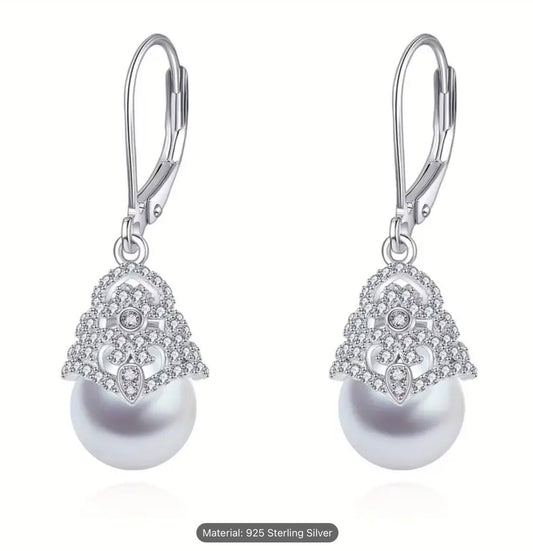 925 Sterling Silver Pearl Drop Dangle Earrings Romantic Elegant Gift for Her