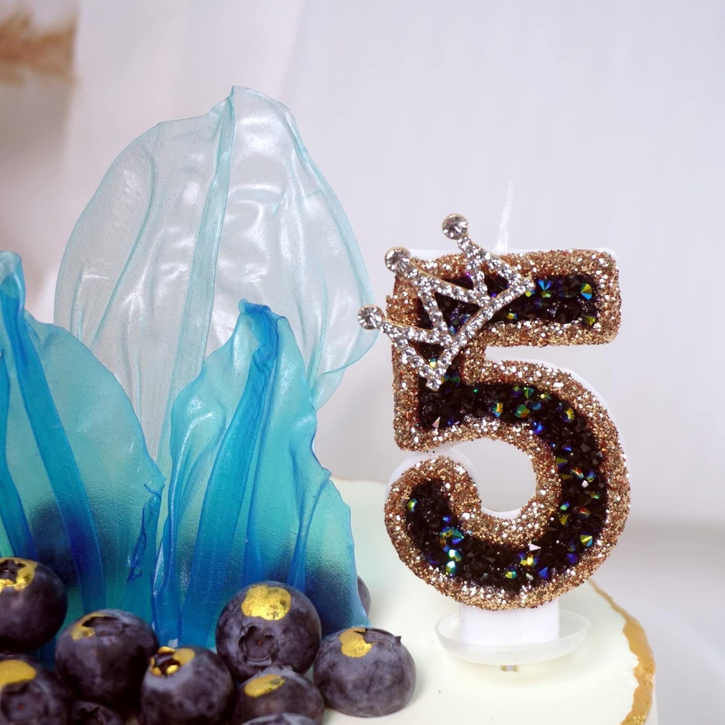 Birthday Decorations Glitter Number Candles Cake Toppers Crown Girls Boys Party