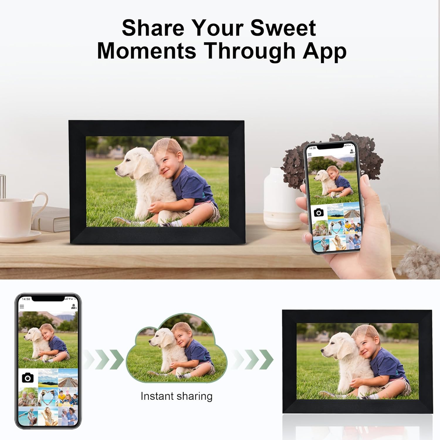 10 Inch Digital Photo Frame Style Picture Display Gift WiFi Touch Screen w/32 GB