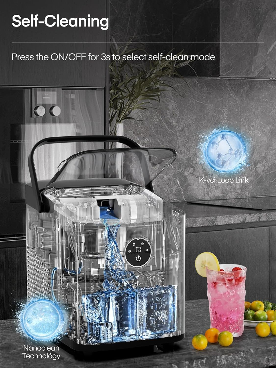 Electric Ice Cube Maker Machine w/handle Portable Automatic Countertop Cocktails