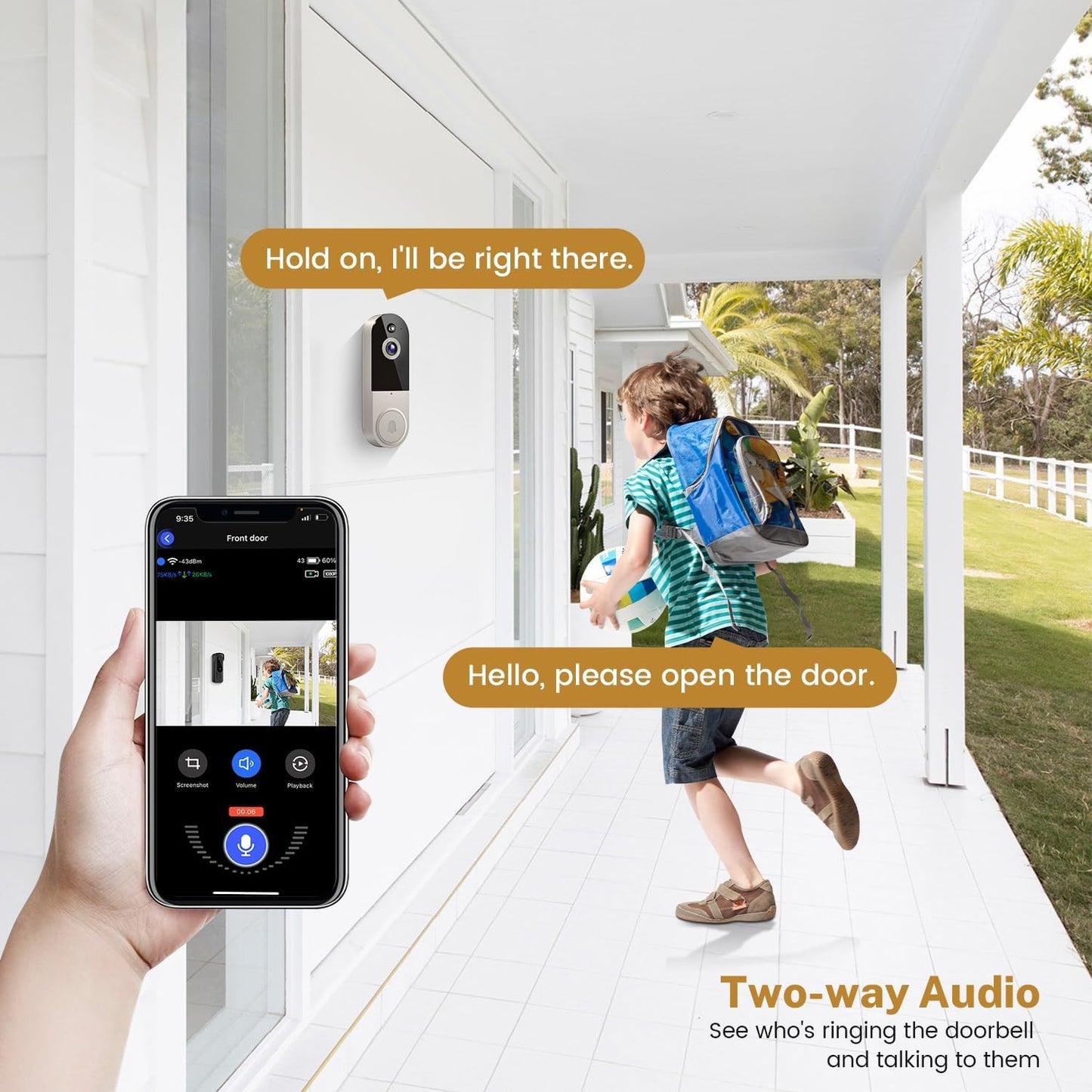 Video Wireless Camera Doorbell Smart Wifi Intercom Phone 1080p Human Detection
