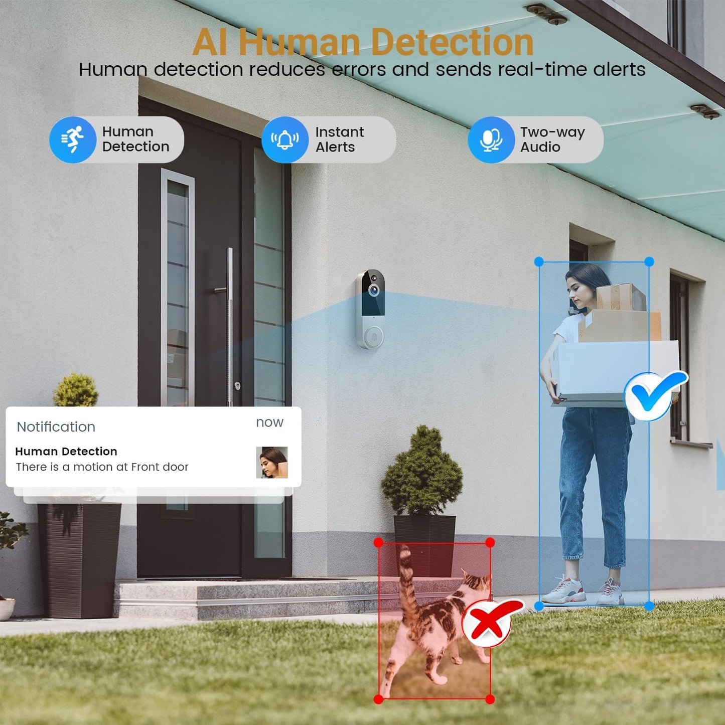 Video Wireless Camera Doorbell Smart Wifi Intercom Phone 1080p Human Detection
