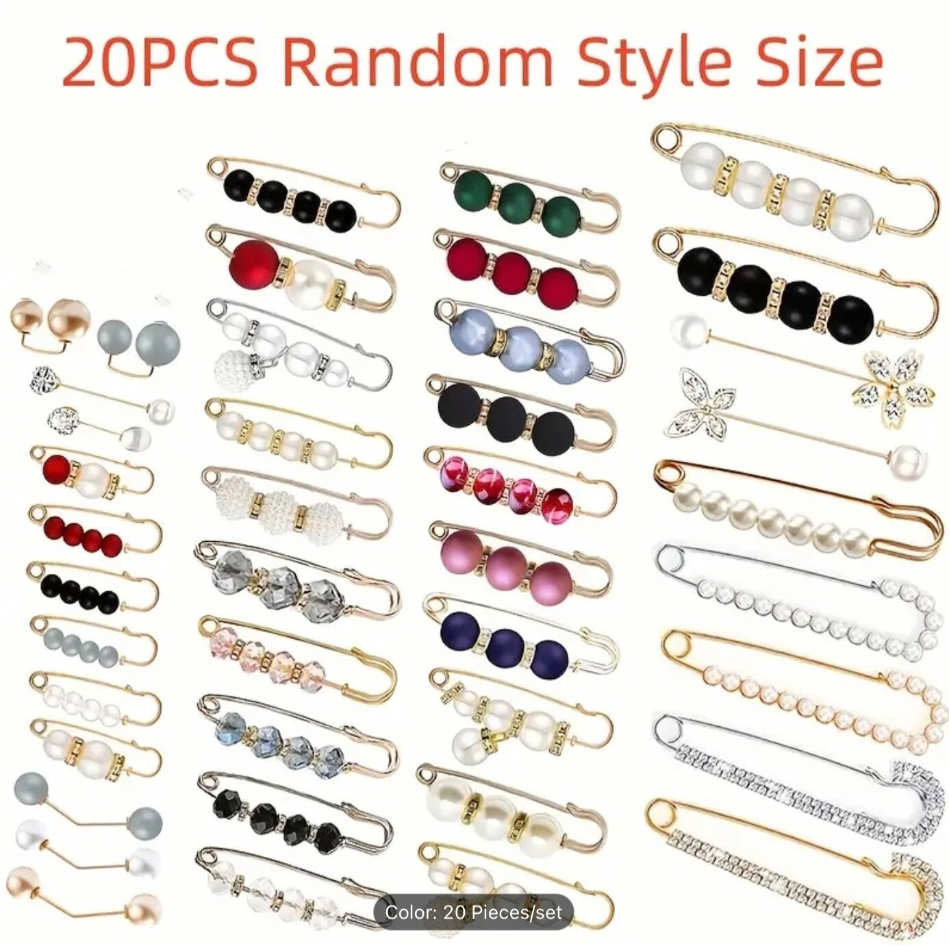 Pack of 20 Safety Pin Brooches Shawl Pins for Sweaters Dresses Gifts Women Style