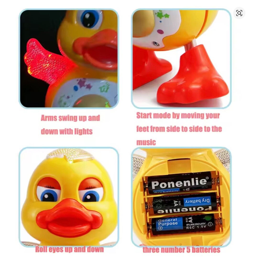 Electric Dancing Duck Music Lights Flashing & Blinking Eyes Educational Kids Toy