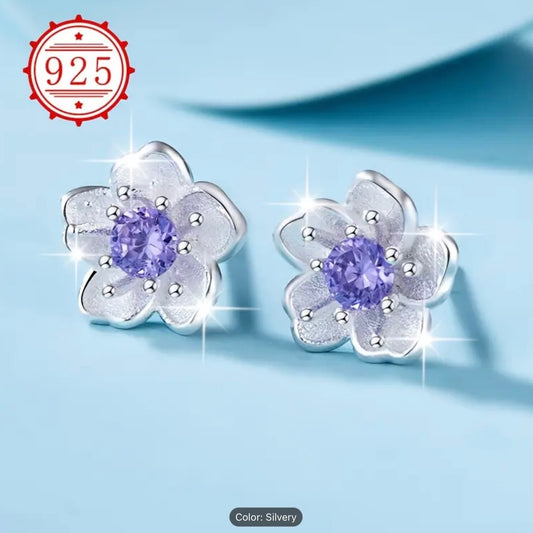 925 Sterling Silver Rose Flower Stud Earrings Crystal Women Girls Jewellery Girl