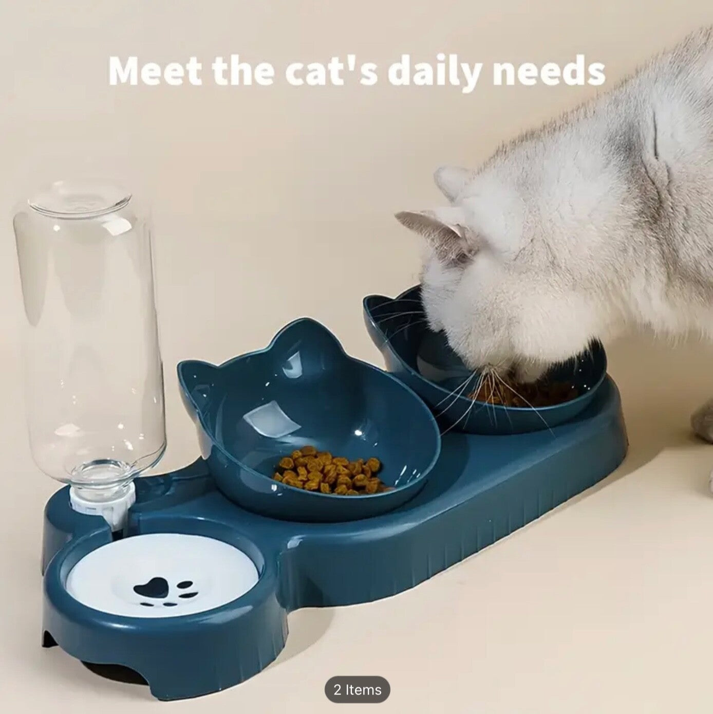 3-in-1 Cat Dog Bowl Set | Feeder, Automatic Water Feeder |2 Free Poo Bags Gift