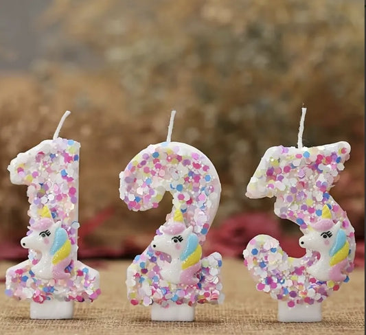 Birthday Decorations Happy Pink Number Unicorn Candles Glitter Cake Girls Party