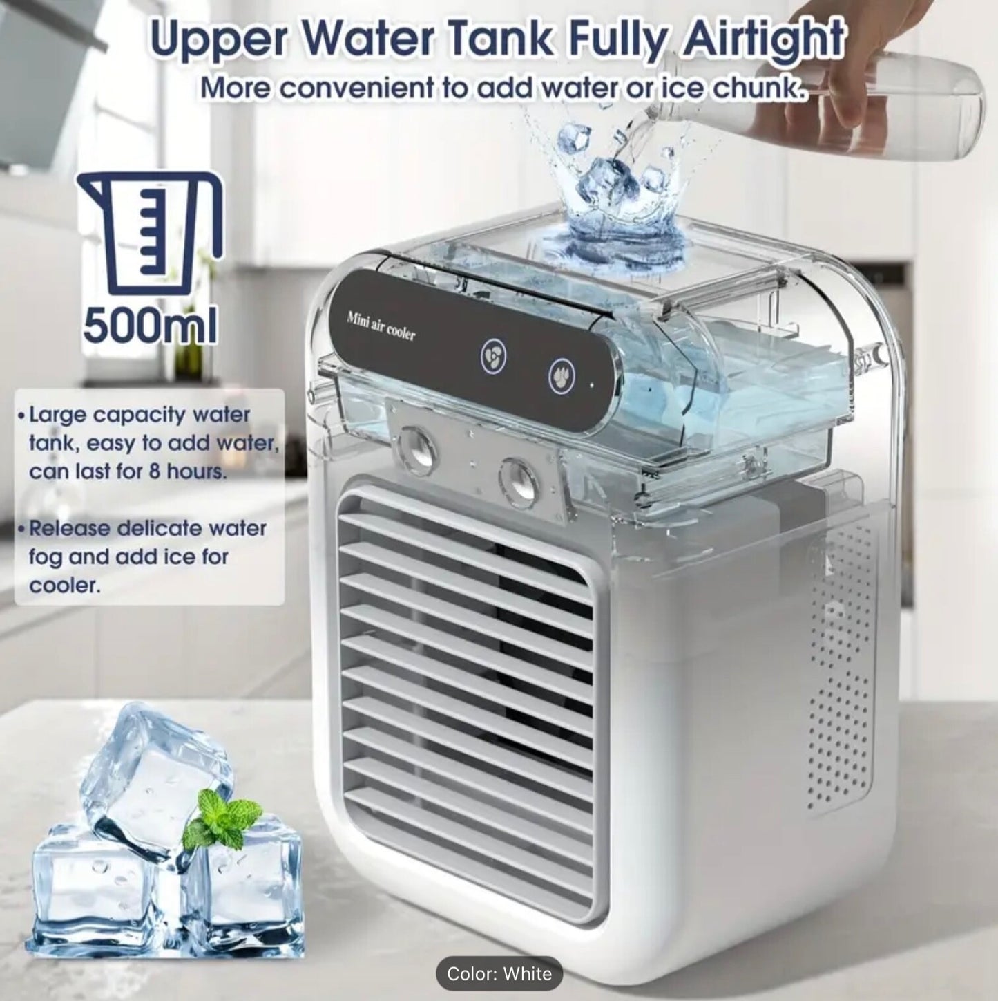 Portable Air Cooler Ice Mist Fan Desktop USB Rechargeable Summer Cooling Fan Gem