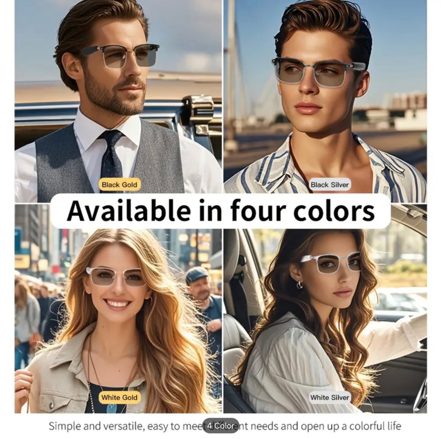 Smart Wireless Bluetooth UV Photochromic Touch-Control HiFi Audio Glasses Unisex