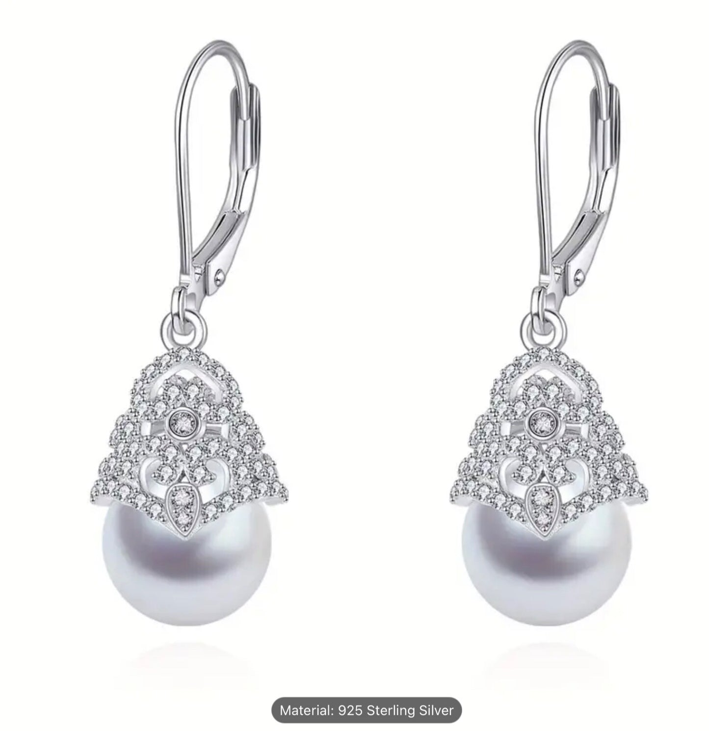 925 Sterling Silver Pearl Drop Dangle Earrings Romantic Elegant Gift for Her