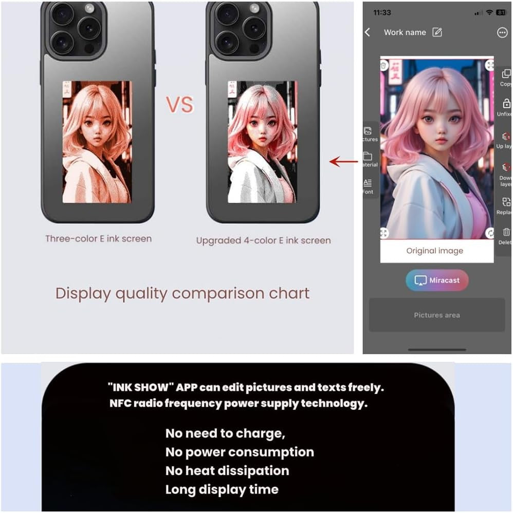 DIY E-Ink Phone Pro 16 Case Silicone Shockproof Smart NFC AI Ink Stylish Screen