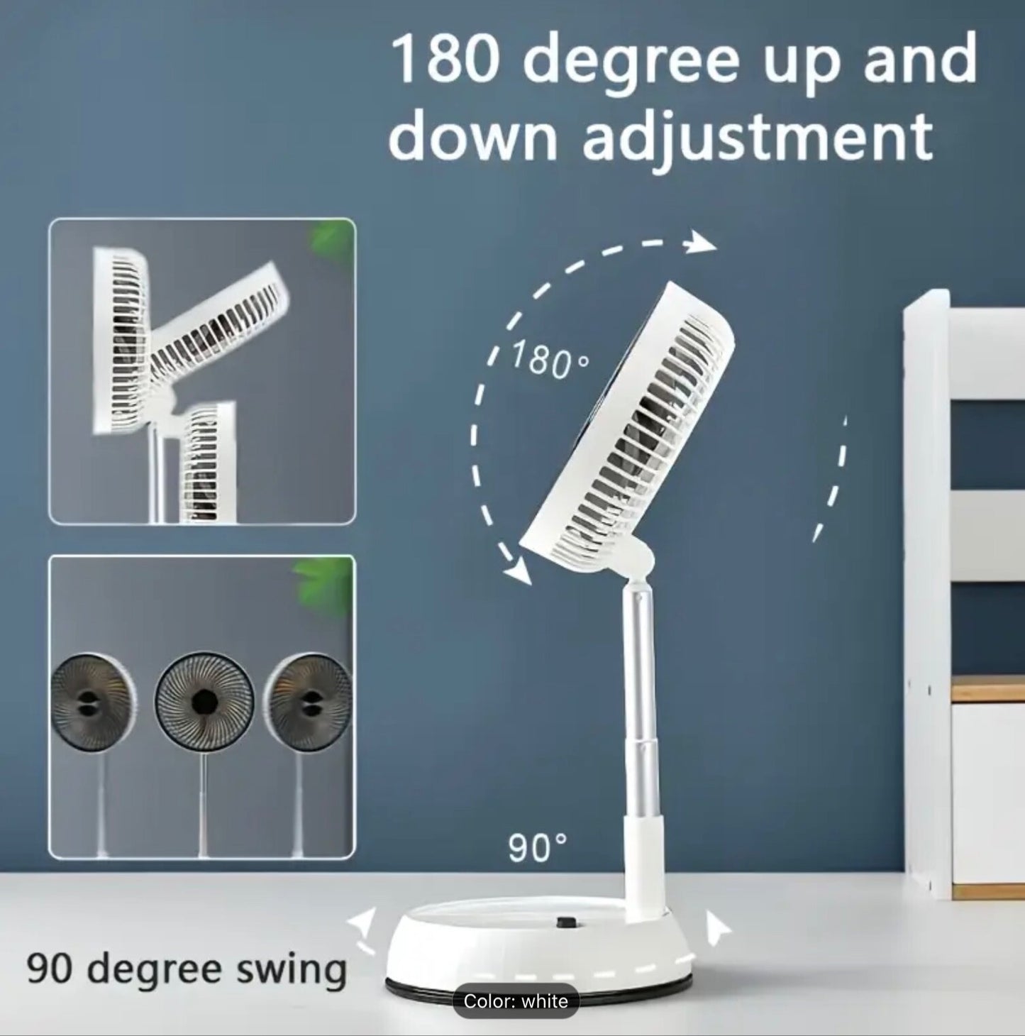Portable Rechargeable Folding Cooling Desk, Pedestal Fan USB Silent with Remote