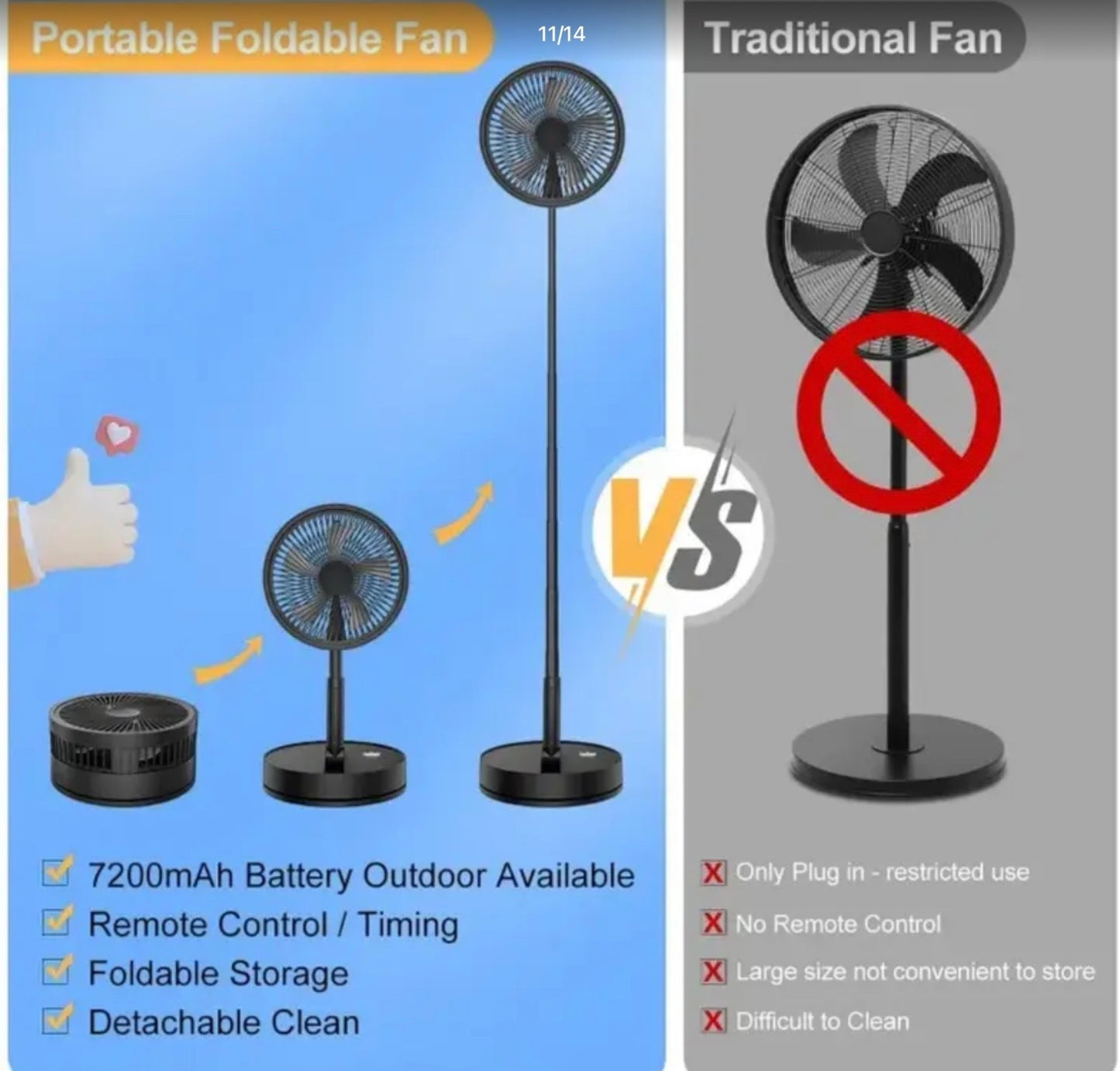 Portable Rechargeable Folding Cooling Desk & Pedestal Fan Remote USB Silent Gift