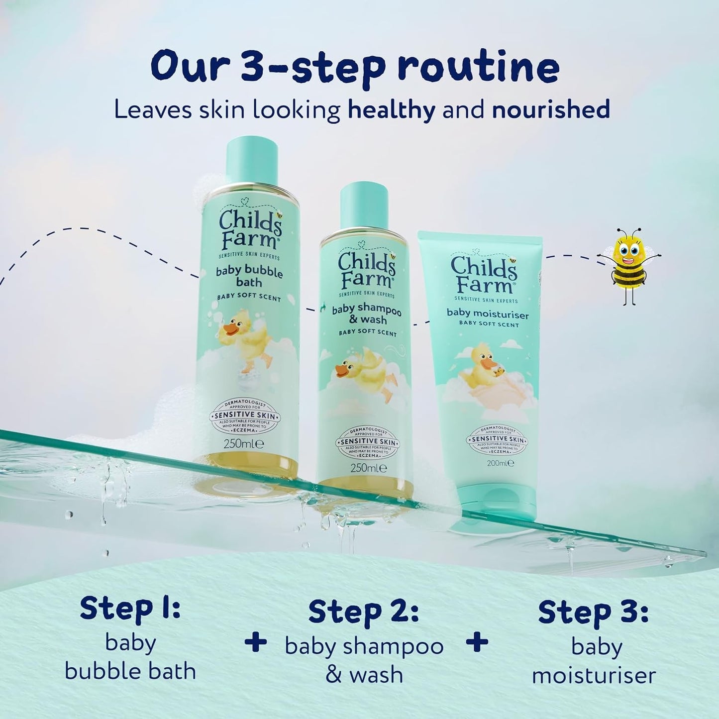 Childs Farm Baby Regime Bundle Shampoo & Body Wash Bubble Bath Gently Soft Scent