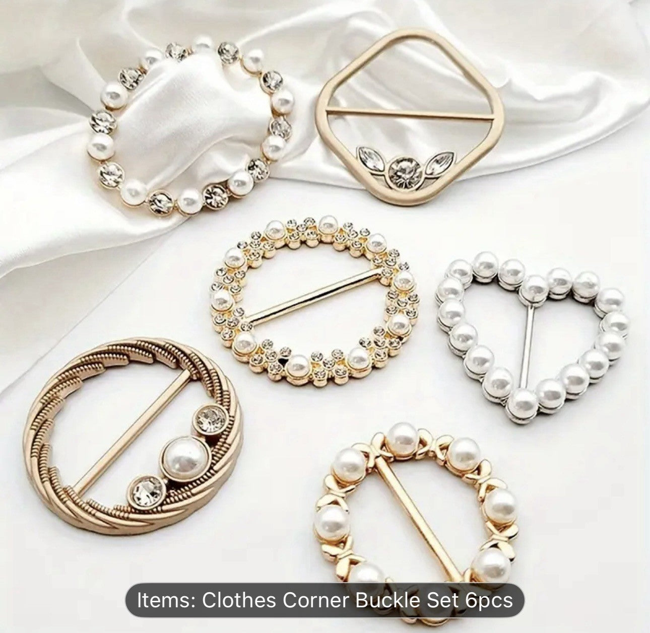 6 Women Girls Metal Scarf Clips & Brooches Crystal Pearl Rhinestone Buckle Gift