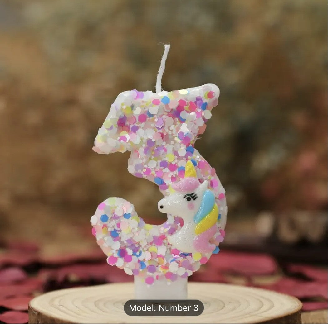 Birthday Decorations Happy Pink Number Unicorn Candles Glitter Cake Girls Party