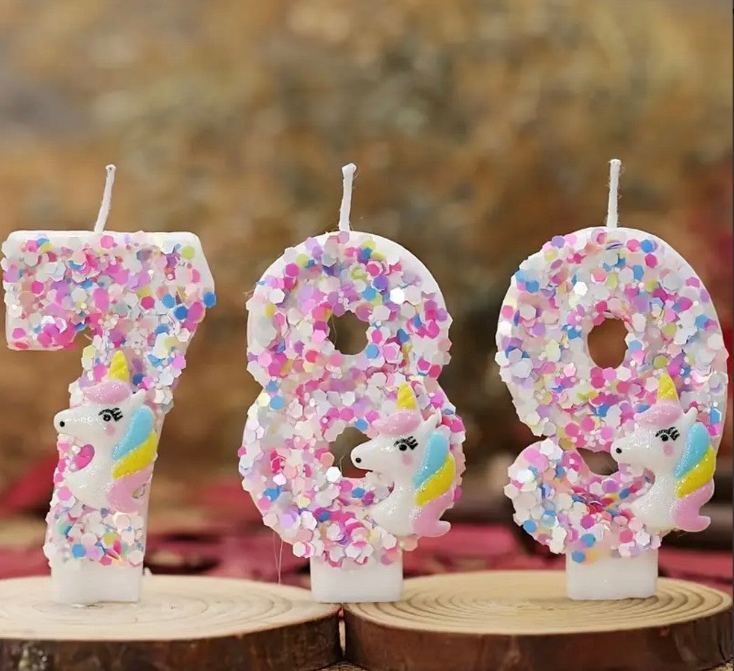 Birthday Decorations Happy Pink Number Unicorn Candles Glitter Cake Girls Party