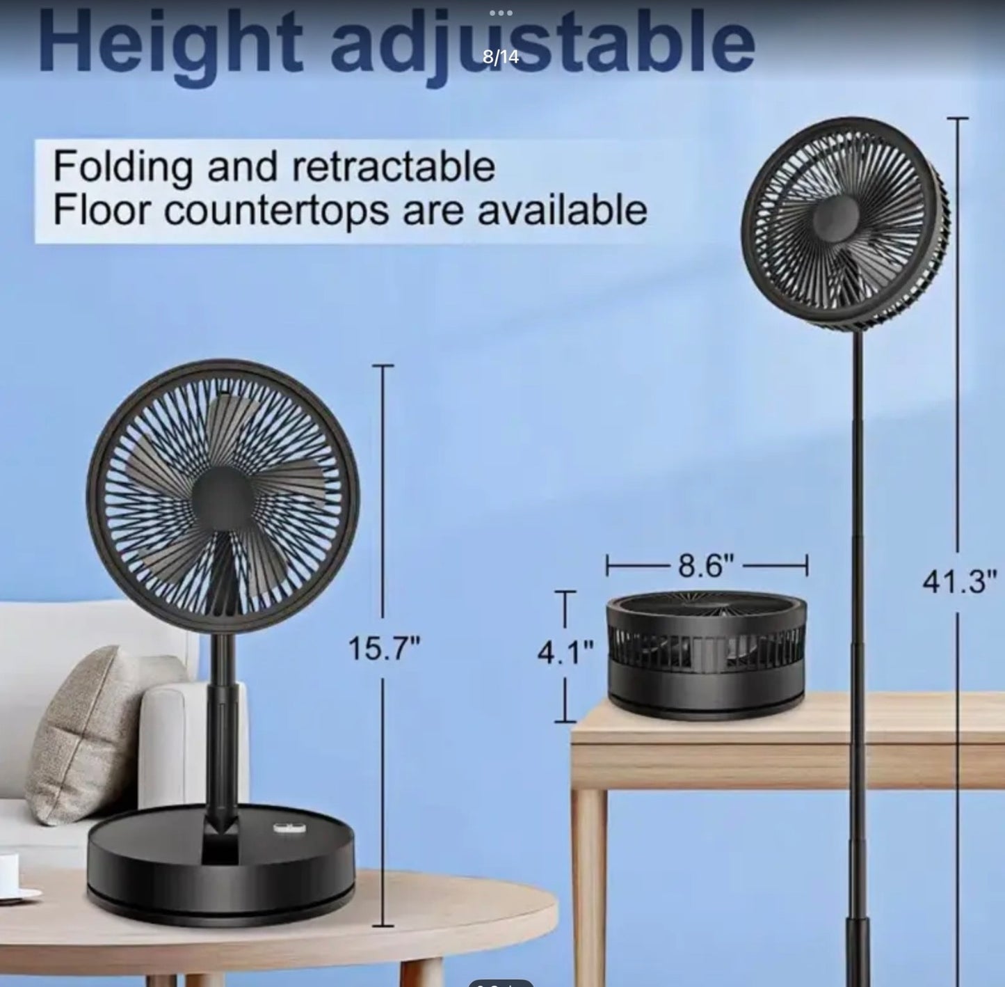 Portable Rechargeable Folding Cooling Desk & Pedestal Fan Remote USB Silent Gift