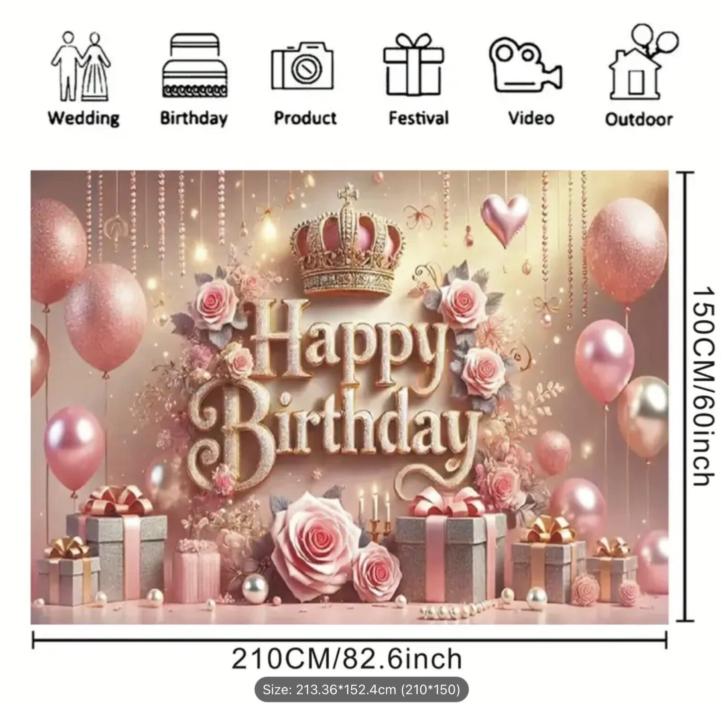 Large Backdrop Kids Birthday Banner Party Background Decor Photography Props