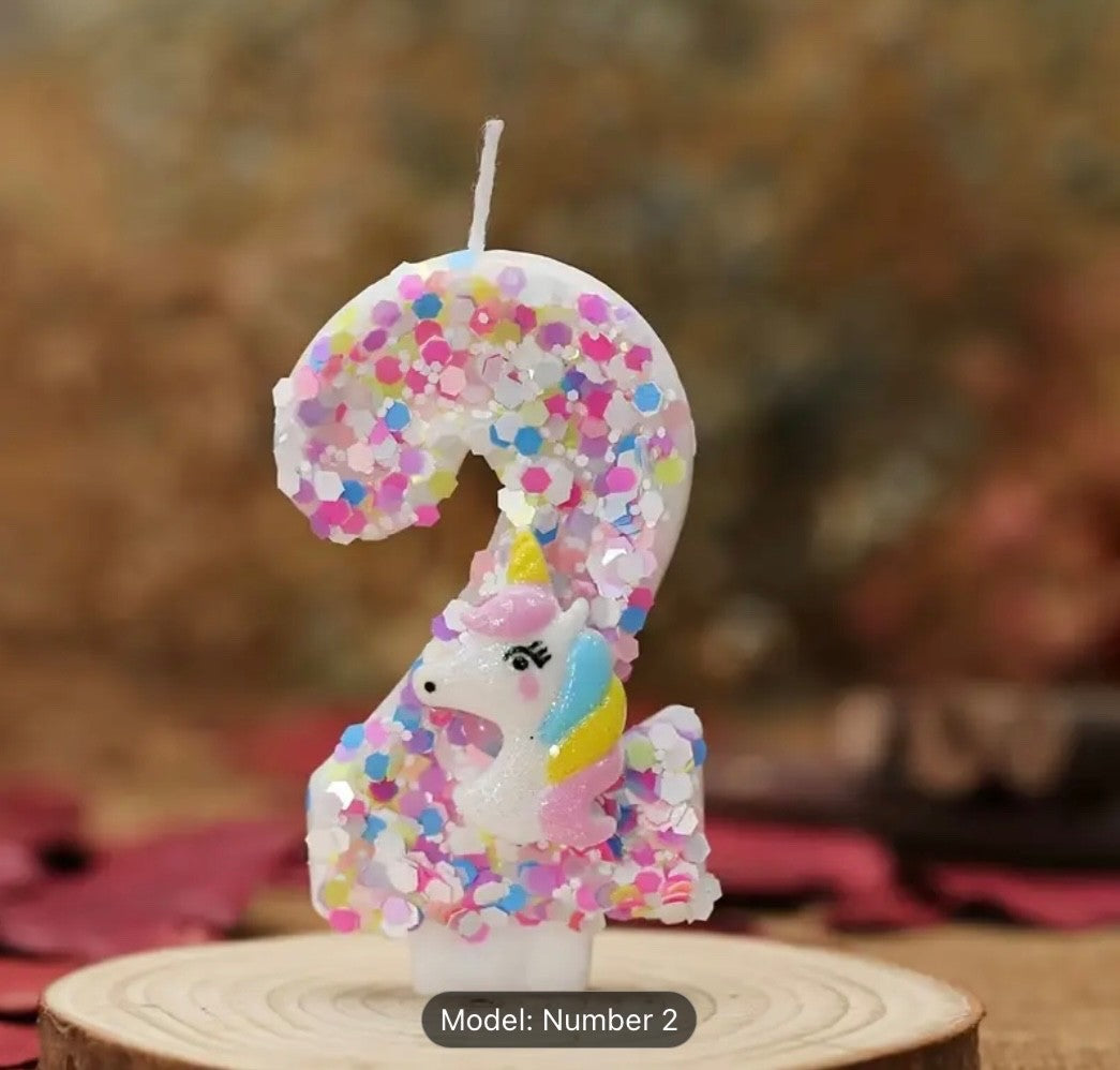 Birthday Decorations Happy Pink Number Unicorn Candles Glitter Cake Girls Party