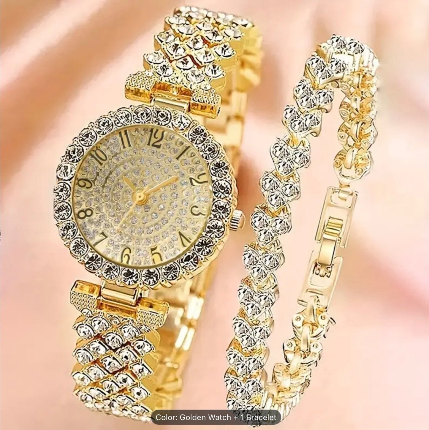 Luxury 2-Piece Women’s Rhinestone Watch & Bracelet Set – Elegant Quartz Gift set