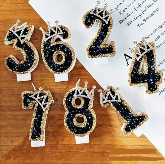 Birthday Decorations Glitter Number Candles Cake Toppers Crown Girls Boys Party