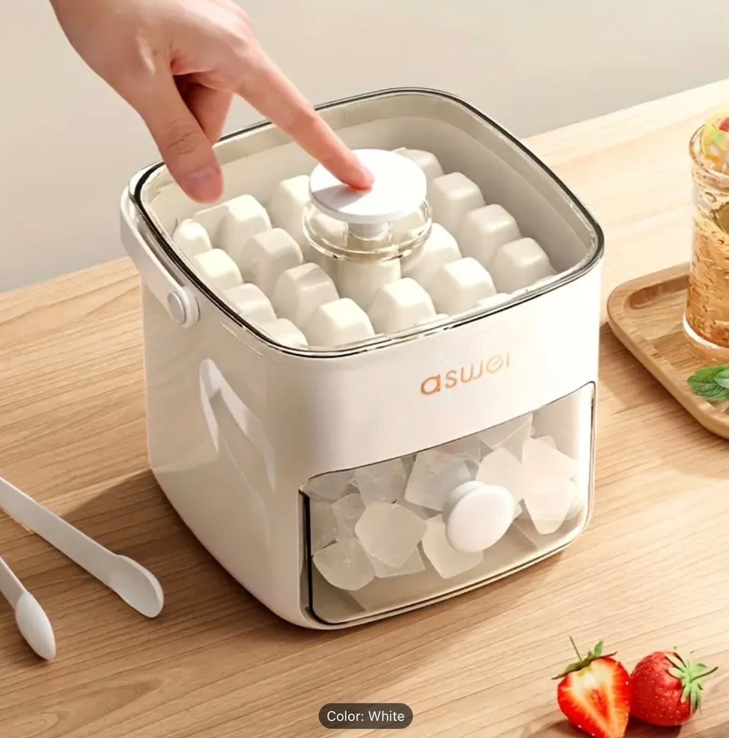 Portable Large Silicone Ice Cube Maker w/Deep Cavity Tray Bin & Scoop Easy Press